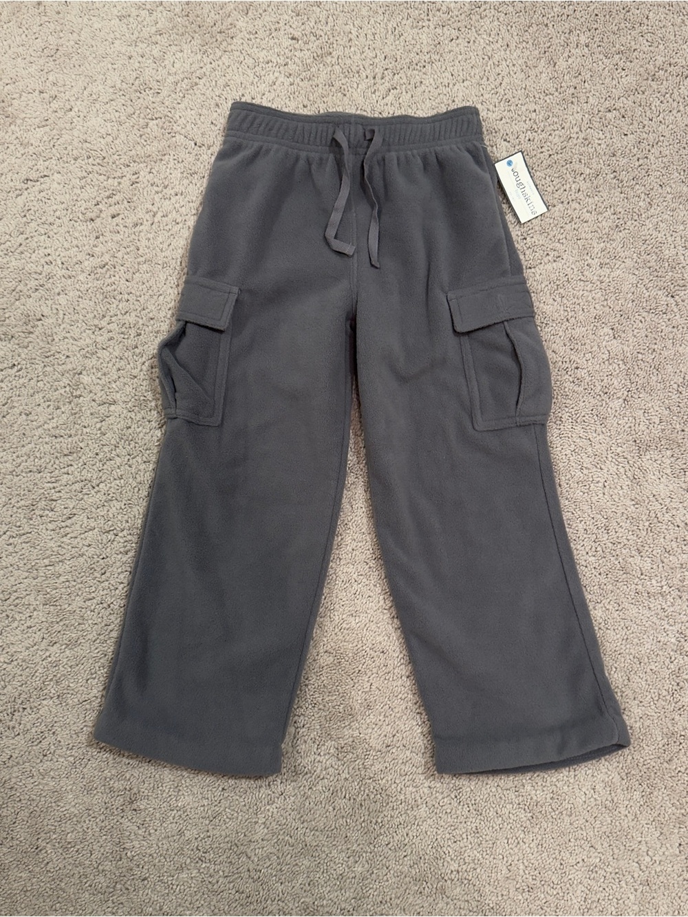 Kids Cozy Cargo Fleece Pants - Charcoal Gray Size 5-6